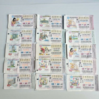 Lottery Thailand Mixed Paper Lot Collectible Old Used Tickets Papers (100pcs)