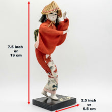 Load image into Gallery viewer, Vintage Japanese Sosaku Kokeshi Wooden Dolls 7.5" Paint Carved Kimono Signed