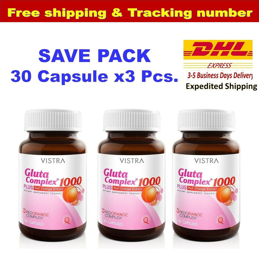 3x VISTRA Gluta Complex 1000 Plus Red Orange Extract 30 capsules
