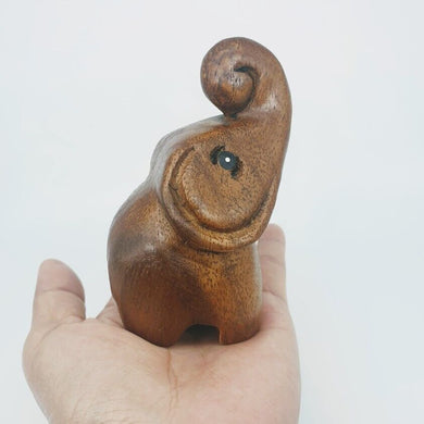 Rare Thai Elephant Hand Carved Wooden Trunk Up Figurine Handmade Home Decor Gift