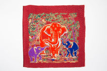 Load image into Gallery viewer, Fabric Red Sacred image Thai Painting Tripple Elephant Gold Picture Wall Art