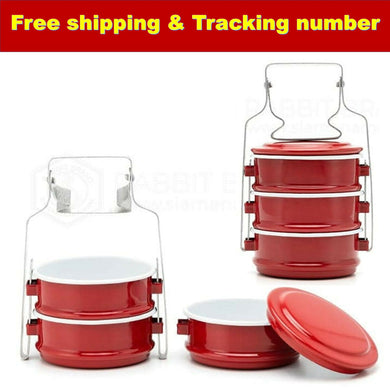 Thai Enamel Tiffin Lunch Box Food Carrier Bento Container Pinto Enamelware
