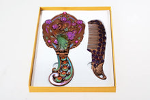 Load image into Gallery viewer, Vintage Vanity Set Peacock Flower Pattern Hand Painted Mirror Comb Brass Make up