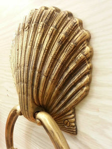 Brass Door Handle Knocker Ring Pull SEA SHELL Figurine Vintage Antique Door Hand