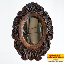 Load image into Gallery viewer, Wood Hand Carved Mirror with Frame Vintage Style Wall Art Rose Home Decor Craft