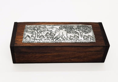 Silver plate on Wood Jewelry Boxes mounted leather Antique Vintage Handcraft box