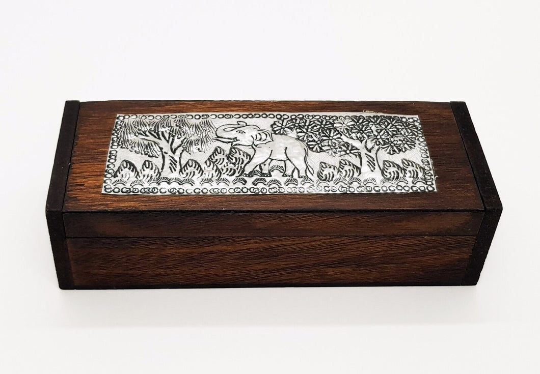 Silver plate on Wood Jewelry Boxes mounted leather Antique Vintage Handcraft box