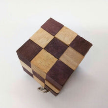 Load image into Gallery viewer, Mini Cube Puzzle Snake Game on Keychain Wood Brain Teaser Puzzle