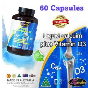 1x AUSWELLLIFE Calcium Plus Liquid 900 mg Vitamin D3 Increase Calcium 60 Caps