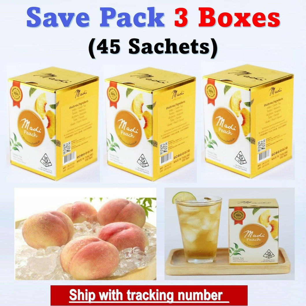 3x Madi Peach Green Tea Natural Mixed Herbal Flavor Lose Weight Supplement