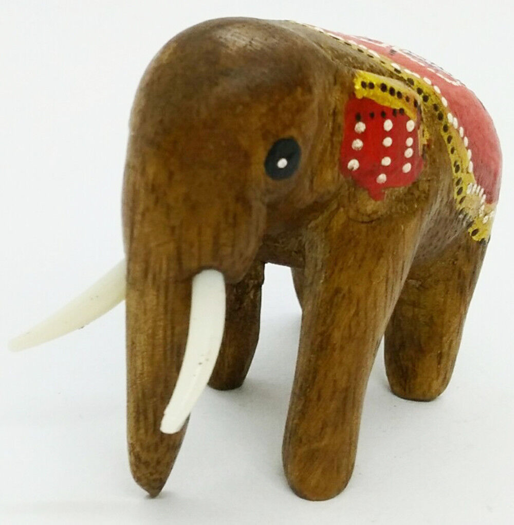 Classic Handmade Elephant Wood Carved Doll Figurine Animal Collectibles Decor
