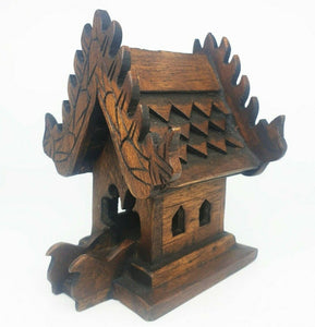 Small House Spirit Thai Teak Wood Altar Shrine Buddha Temple Handmade Buddhist