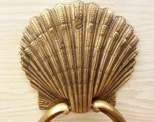 Load image into Gallery viewer, Brass Door Handle Knocker Ring Pull SEA SHELL Figurine Vintage Antique Door Hand