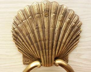 Brass Door Handle Knocker Ring Pull SEA SHELL Figurine Vintage Antique Door Hand