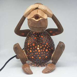 Lamp Shade Table Lamp Monkey Sit & Blindfolded Night Light Hand Carved DHL Ship