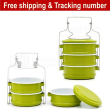 Load image into Gallery viewer, Vintage Lunch Box Bento Enamel Tiffin Food Carrier Color Container Pinto Green