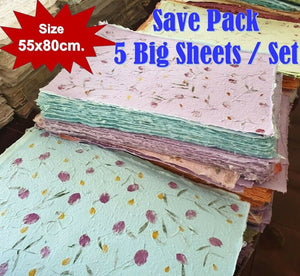 5x Thick Mulberry Paper Sheet Big Large Dried Flower Leaves Wrap Cards Craft