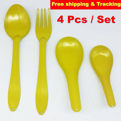 Enamel Spoon Fork Set Thai Enamelware Food Soup Rice Asian Traditional (4pcs)