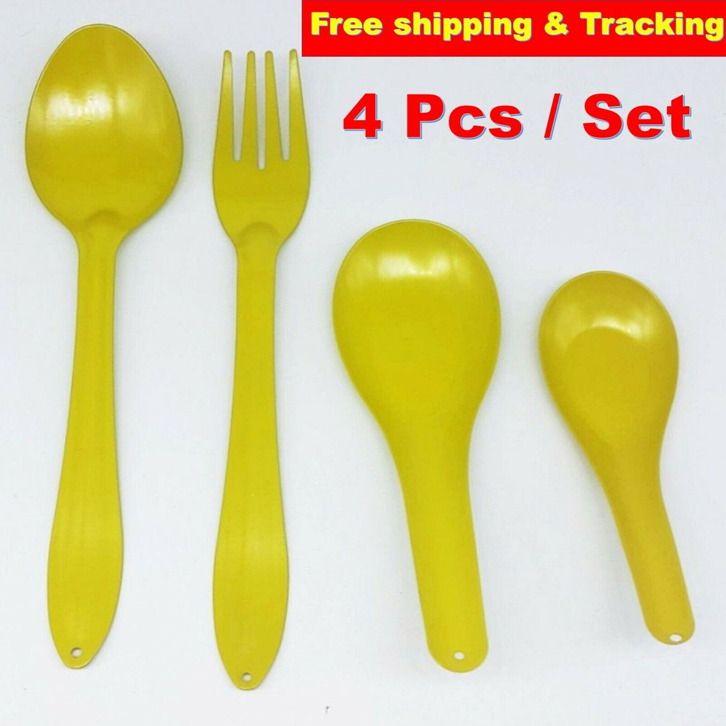 Enamel Spoon Fork Set Thai Enamelware Food Soup Rice Asian Traditional (4pcs)