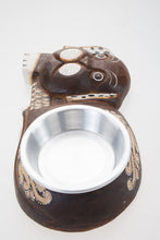 Load image into Gallery viewer, Dog Feeding Bowl Pet Wood Carved Base Aluminium Pretty Hand Craft Feed Accessory