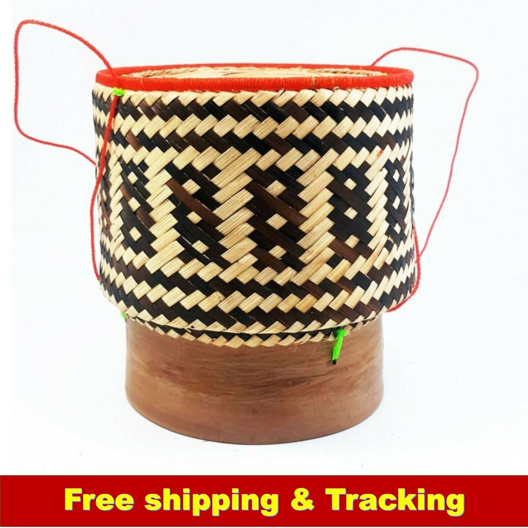 Thai Lao Sticky Rice Bamboo Basket Steamer Storage Steam Weaving Kitchen Cuisine