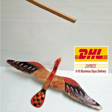 Mobile Peacock Wood Carved Hand Painting Wooden Hanging Horn Bill Porch