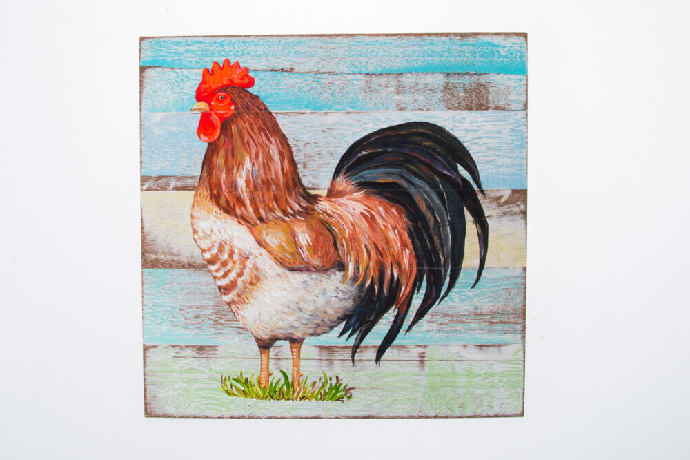 Wood Painting Chicken Vintage Frame Hen Wall Decor Picture Drawing Handmade Hang