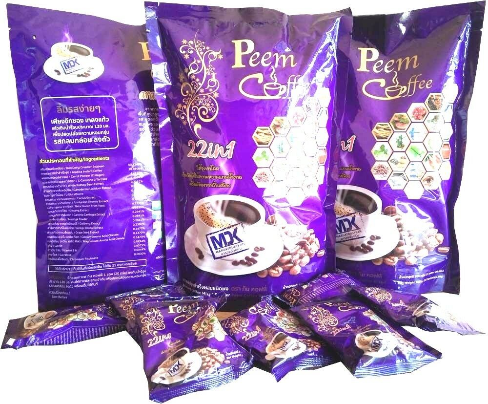 PEEM COFFEE HERBS 22 IN 1 INSTANT MIX POWDER FOR HEALTHY 15 SACHET X 2 PACKS