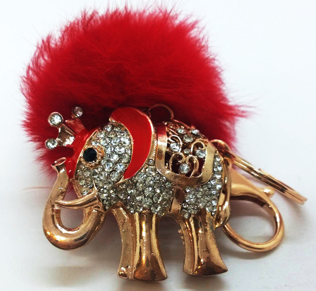 Diamond Elephant Pendant Gold Red Keychain Bag Accessory Animal Keyring Gift