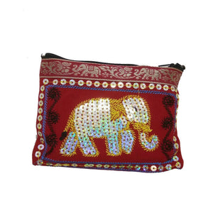 Purse Elephant Red Handmade Fabric Flock Thai style colorful pattern animal