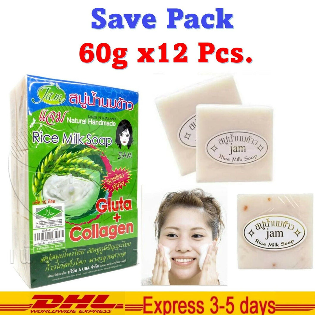 12x Jam Thai Rice Milk Soap Collagen Face Body Herbal Handmade 60g