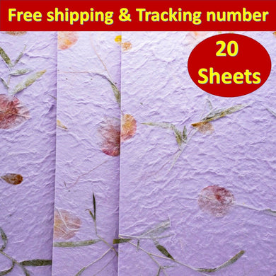 20x Mulberry Sheet Flowers of Pressed Purple Botanical Handmade Paper Book Craft