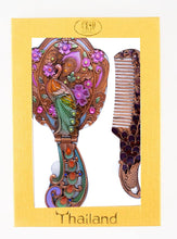 Load image into Gallery viewer, Vintage Vanity Set Peacock Flower Pattern Hand Painted Mirror Comb Brass Make up