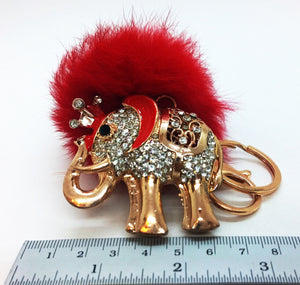 Diamond Elephant Pendant Gold Red Keychain Bag Accessory Animal Keyring Gift