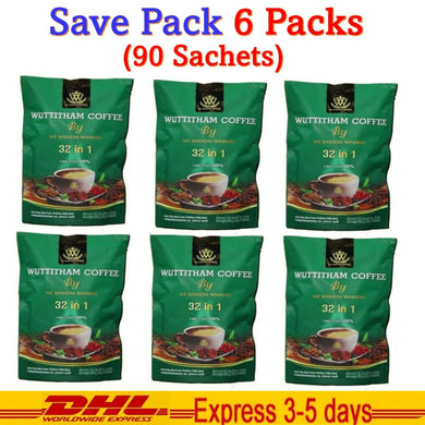 6x Wuttitham Coffee 32 in 1 Herbs Healthy Instant Mixed Weight Management