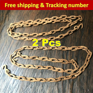 2 Pcs Vintage WOODEN CHAIN Rare Carved Wood Folk Art Sculpture Carving 39”