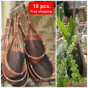 10x Woven Basket Bamboo Pot Hanging Flower Planter Orchid Home Decor