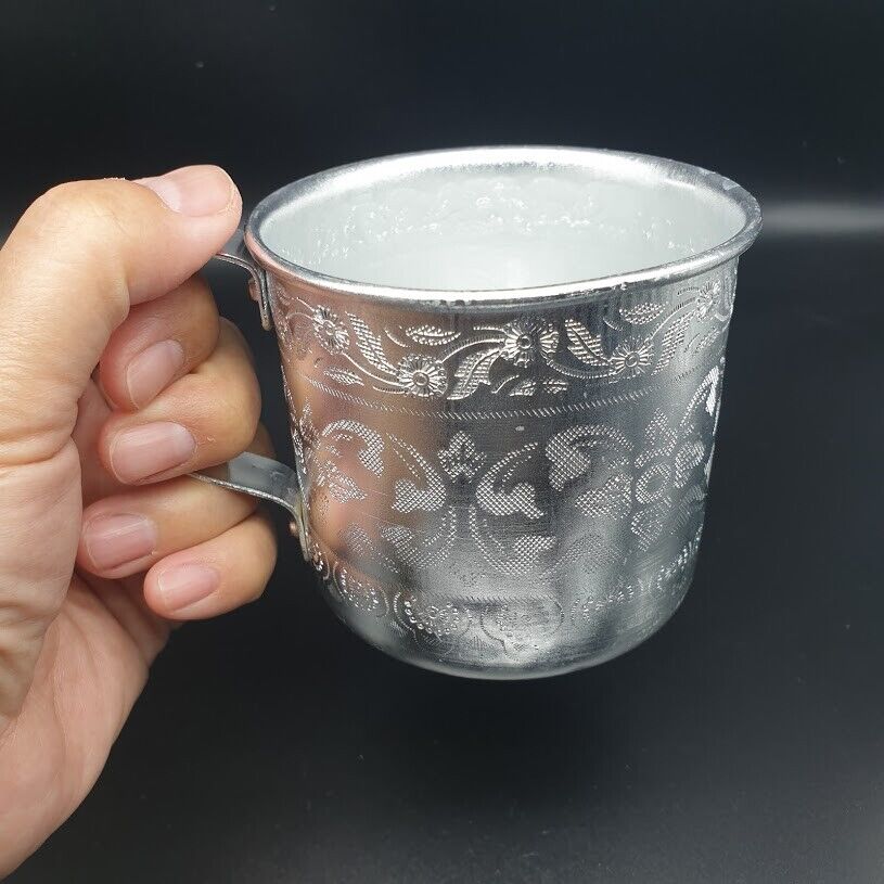 Silver Aluminum Cup Mug with Handle Beer Cocktail Drinking Thai Restaurant