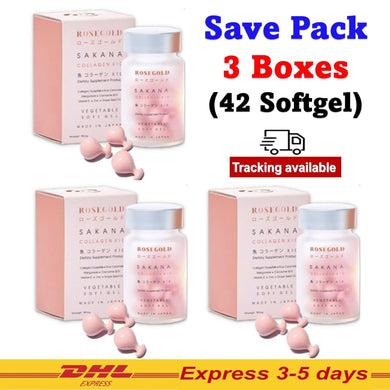3x ROSEGOLD SAKANA Collagen x10 Anti Aging Wrinkles Skin Heathy White 14 Softgel