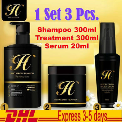 1set 3pcs Hiso Keratin Shampoo + Treatment + Serum Smooth Soft Shiny Repair Hair