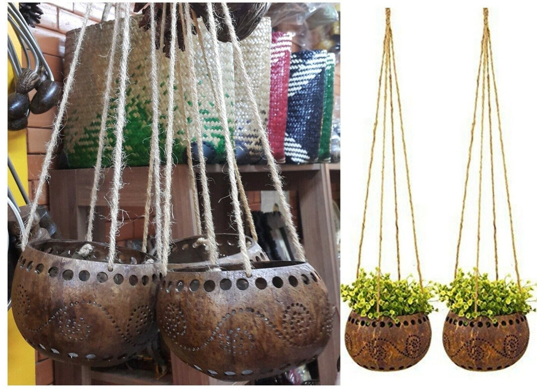 Coconut Shell Hanging Plant Natural Pot Outdoor Garden Home Decor Hanger (2Pcs)