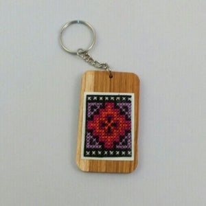 Embroidery Fabric on Wood Thai Style VER.2 Keyring charm cute keychain