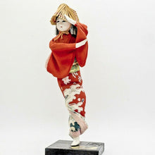 Load image into Gallery viewer, Vintage Japanese Sosaku Kokeshi Wooden Dolls 7.5" Paint Carved Kimono Signed