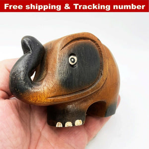 Wooden Elephant Wood Carved Figurine Handmade Home Decor Thai Gift Toys