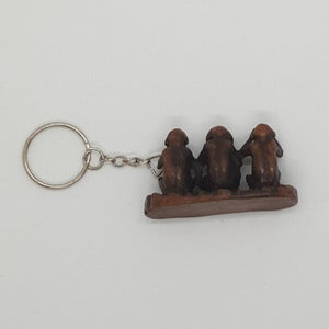Monkey 3 Philosophy Resin Carve Figurine Keychain Design Cute Wood Color