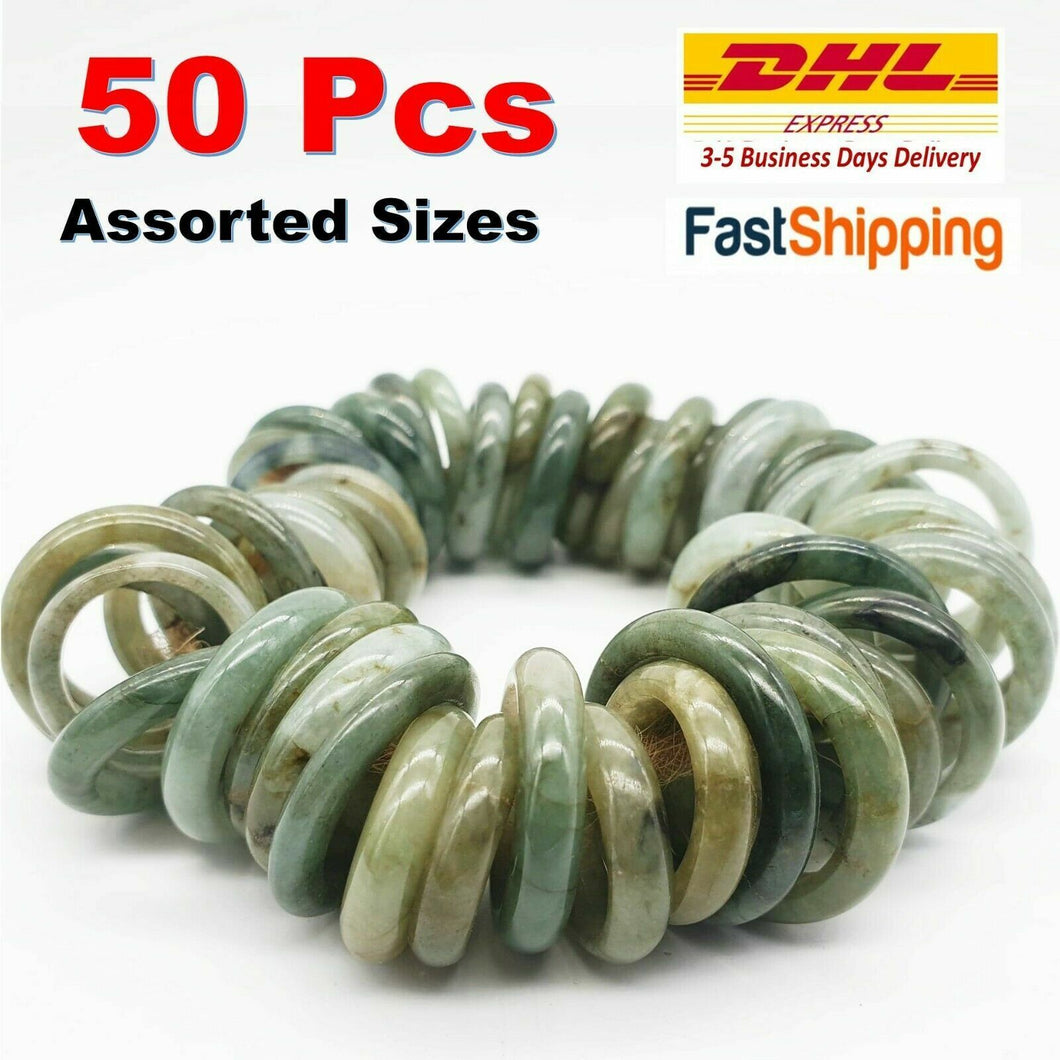 50 Pcs Burmese Jadeite Ring Lot Untreated Assorted Sizes Colors Natural Jade