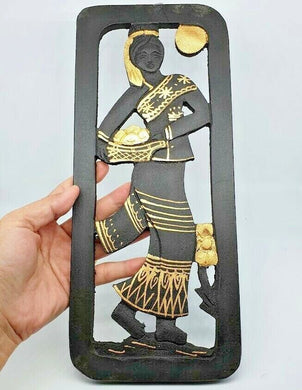 AsianWood Panel Wall Thailand Art Decor Carved Hanging Handmade Beautyful Lady