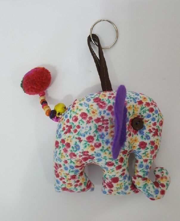 Doll Elephant Mix Flower Keyring sewing charm cute keychain animal lover Fabric
