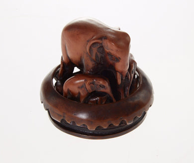 Elephant Herd Carving Resin Set Collectible Decor Figurine Statue Base Pan Tray