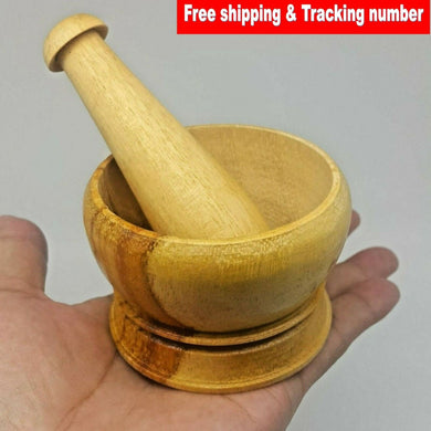 Mini Small Vintage Wooden Mortar and Pestle Thai Grinder Pill Crusher Handcraft